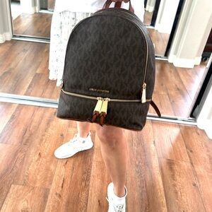 Michael Kors Brown Monogram Backpack + Adjustable Strap, Zip Around Closur (NWT)